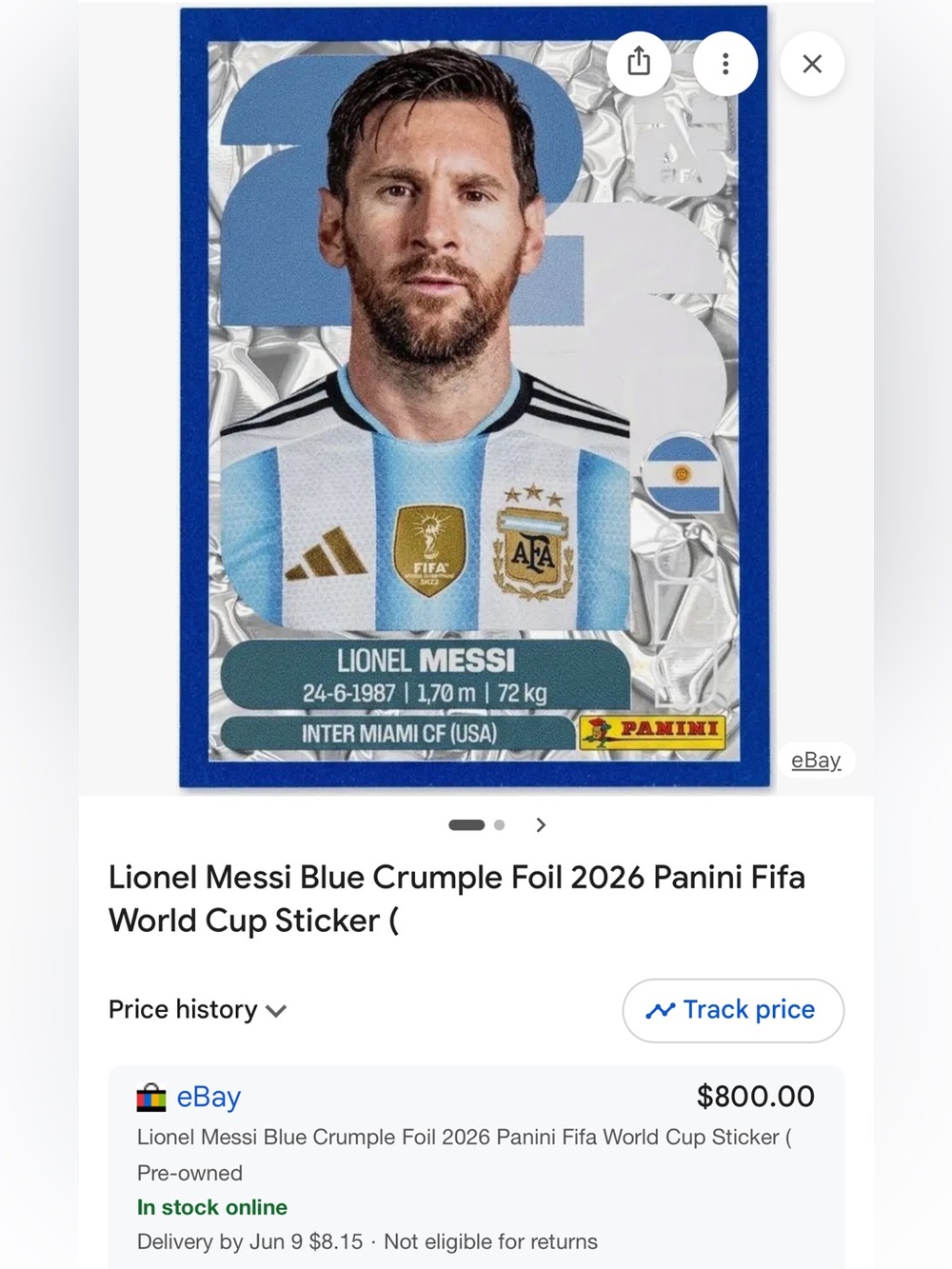 Messi Blue Cumple Foil.
2026 Panini Fifa World cup Sticker - Picture 6 of 8
